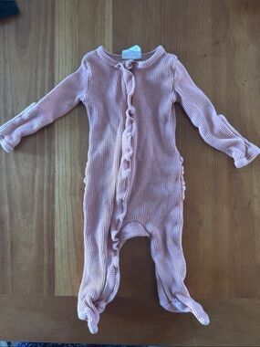 Spearmint Love- Soft Ruffle-Front Pink Footie One-Piece organic cotton